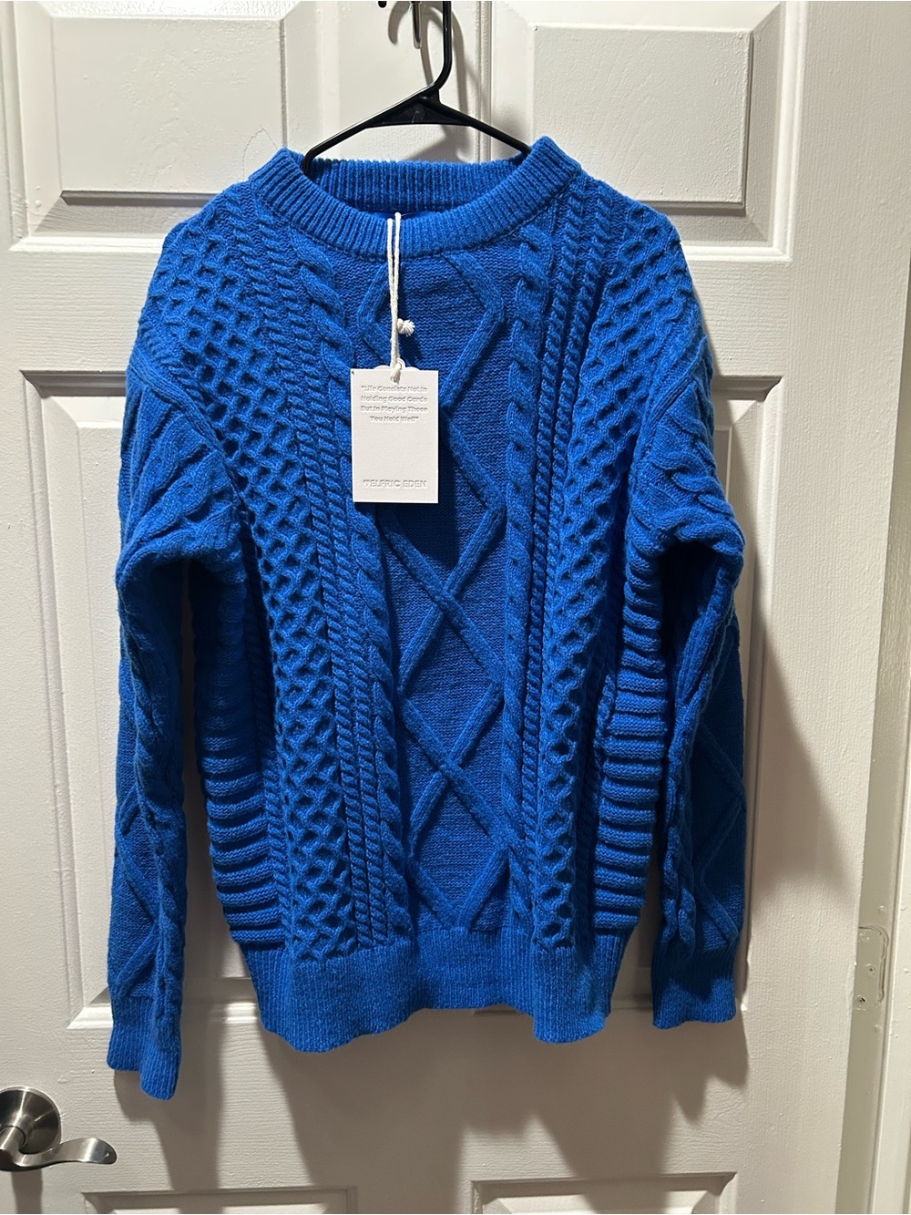 NWT Aelfric Eden Unisex Retro 90’s Cable Knit Crewneck Sweater - Royal Blue